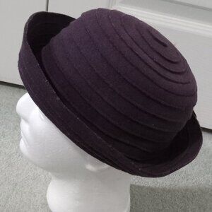 100% WOOL Purple Bucket / Pork Pie Hat with Spiral Ridges